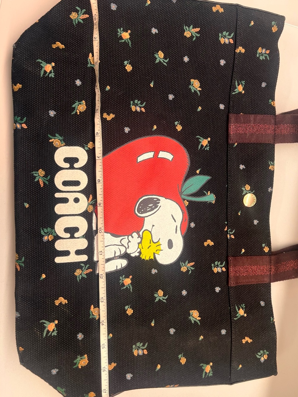 Coach Black Canvas Tote with Red Apple Snoopy Graphic - Picture 5 of 11